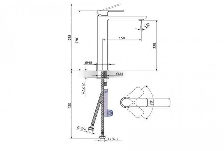 Armatura za umivalnik S2 Round Black Visoka